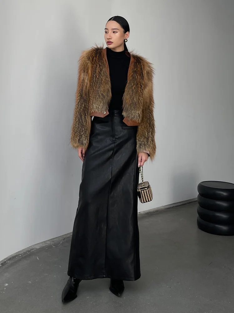 2025 Autumn New Mid to Long Leather Skirt Women High Waist and Slim Fit Split A-line Hip Wrapping Half Body Skirt