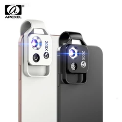 APEXEL Portable 200X Magnification Microscope Lens with CPL Filter LED Light Micro Pocket Macro Lens for IPhone all Smartphones