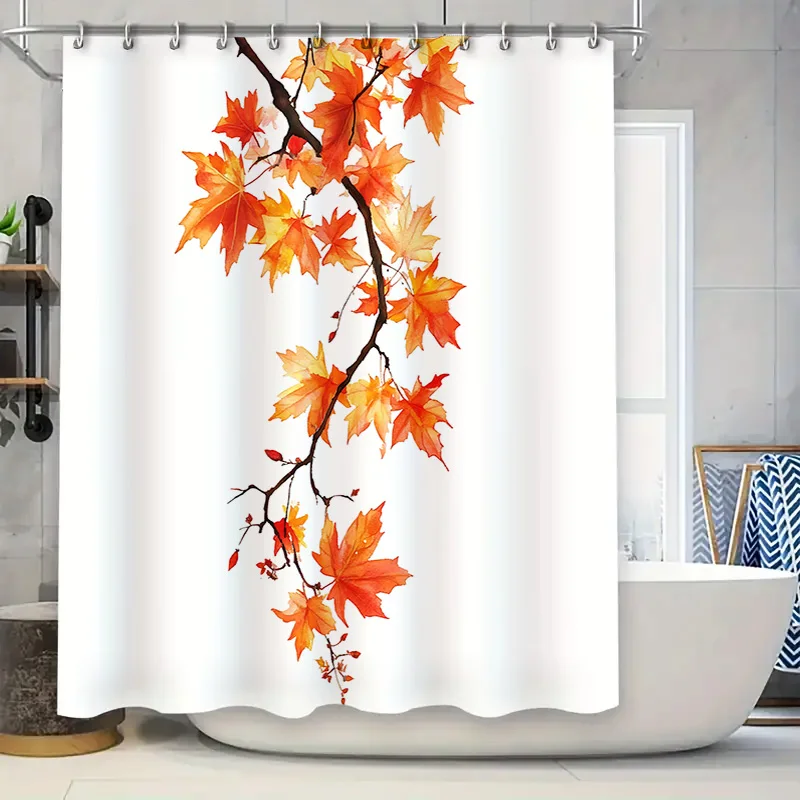 

Осенняя занавеска для душа с кленовыми листьями, декор для ванной комнаты, водонепроницаемая ткань с дизайном ветки листьев, подвесная занавеска для ванны