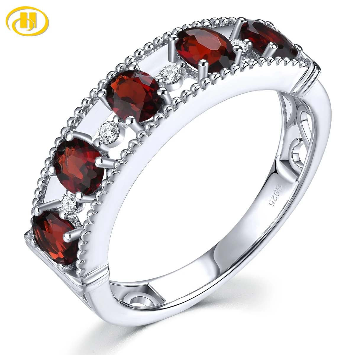 Natural Red Garnet Solid Sterling Silver Rings 0.88 Carats Genuine Gemstone Special Design Women Birthday Fine Jewelrys Gifts
