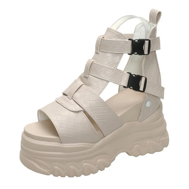 

НОВАЯ обувь в стиле ретро из искусственной кожи, женские сандалии, новые ботильоны, летние удобные сандалии ручной работы на шнуровке с вырезами на платформе