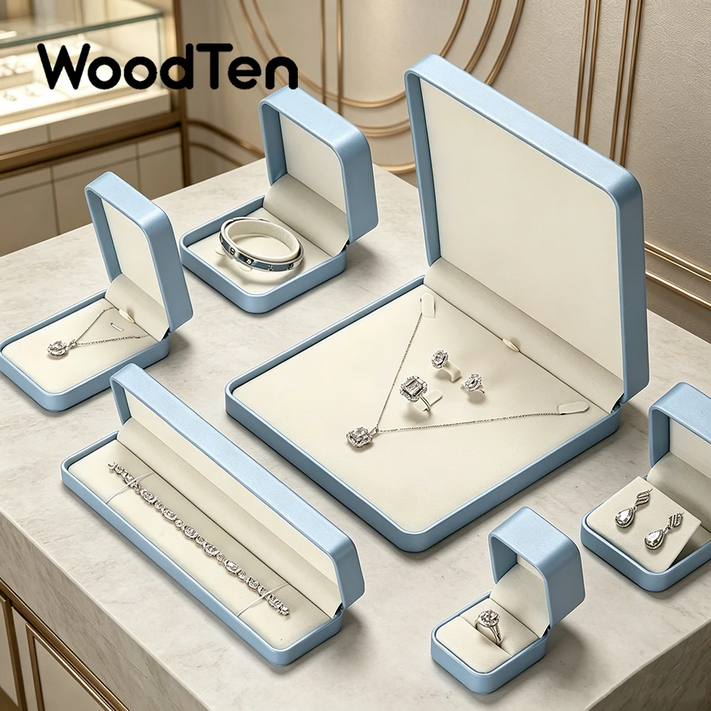 WoodTen Blue Jewelry Storage Box PU Leather Organizer Ring Necklace Earrings Gift Box Wedding Travel Lady Jewelry Packaging Box
