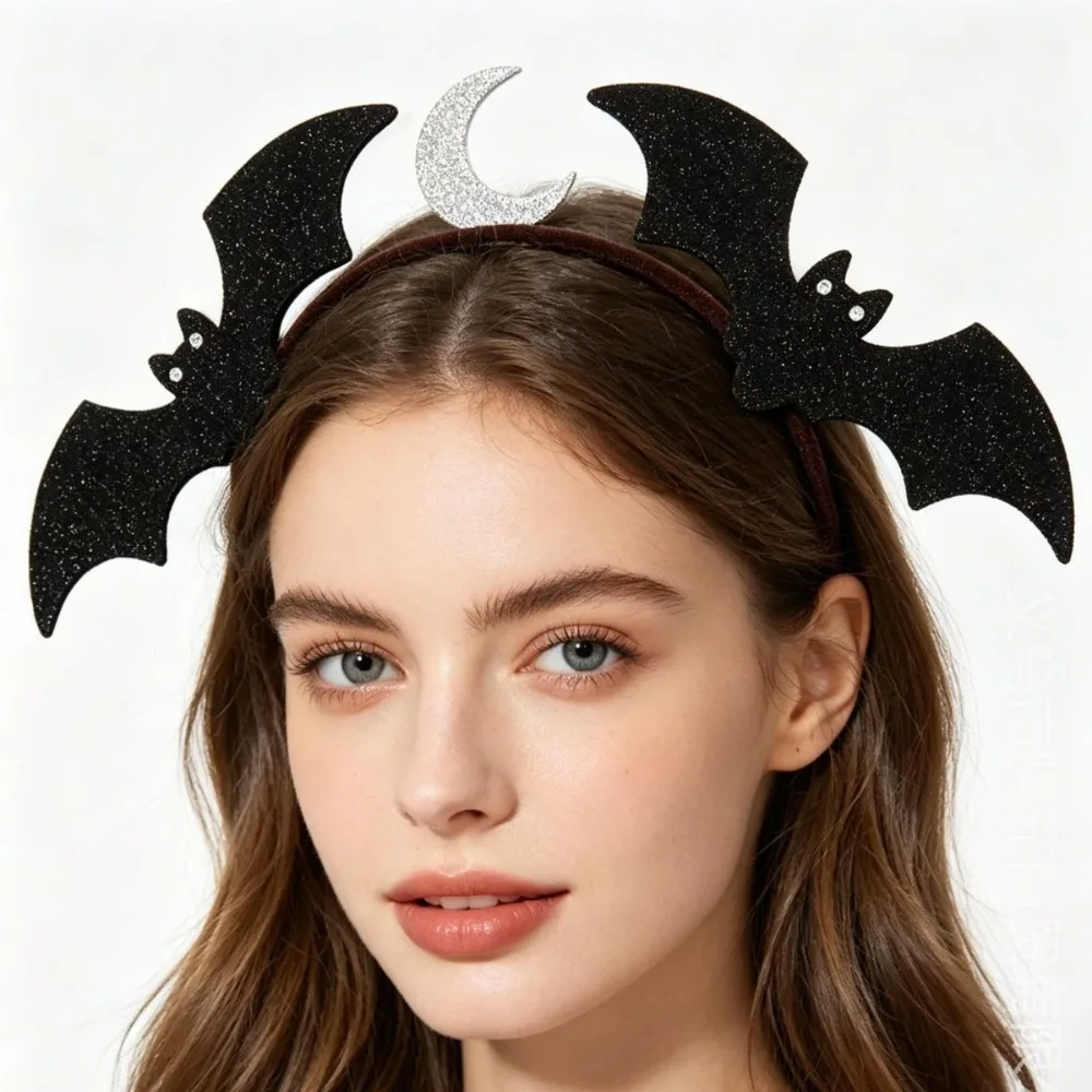 1Pc Bat Moon Glitter Dark Style Headband, Halloween Hair Hoop for Women, Party Cosplay Photo Props Festival Accessories
