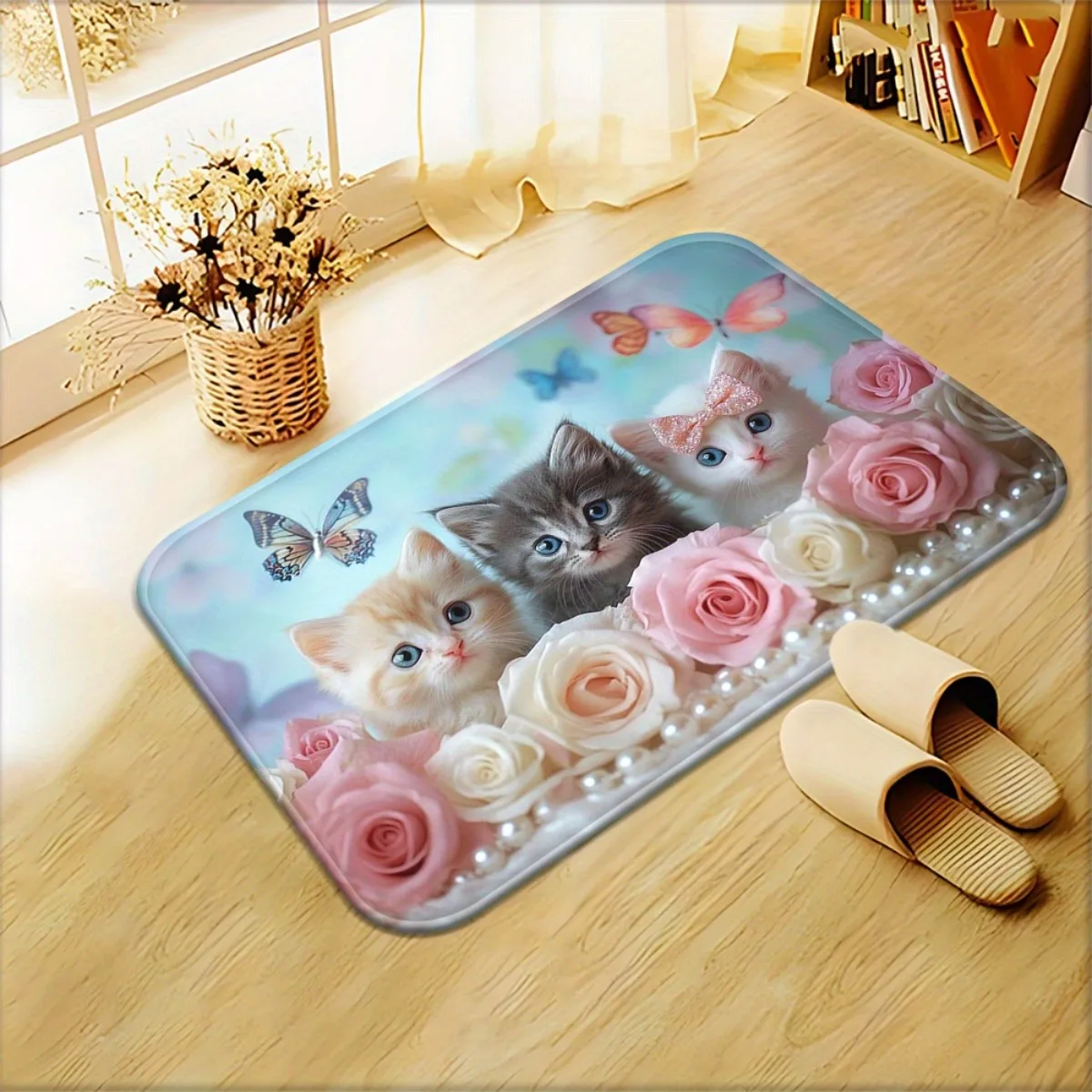 ممسحة لطيفة على شكل قطة وفراشة وردية، سجادة أرضية مضادة للانزلاق، ديكور حمام منزلي، هدية جمالية جميلة #1