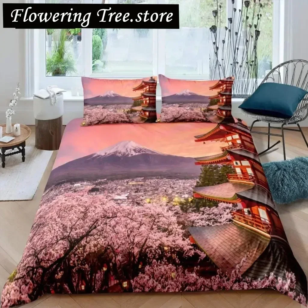 Mount Fuji Duvet Cover Set Lake And Mountain Comforter Cover Microfiber Natural Scenery Bedding Set Summer Vacation Quilt Cover