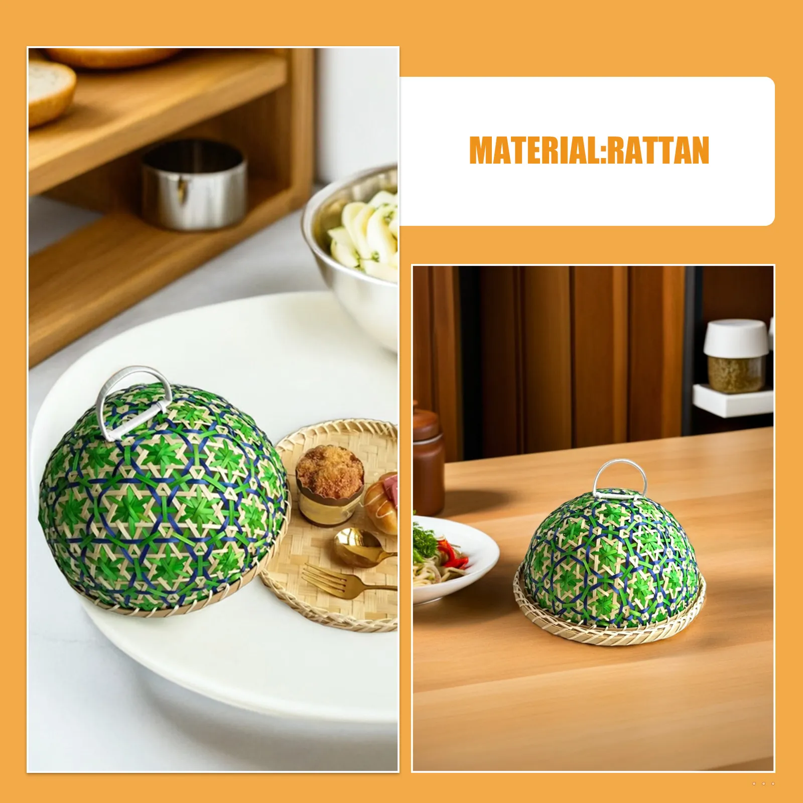 Food Dome Cover Rattan Small Covers for Dining Tent outside Parties Handwoven Tray