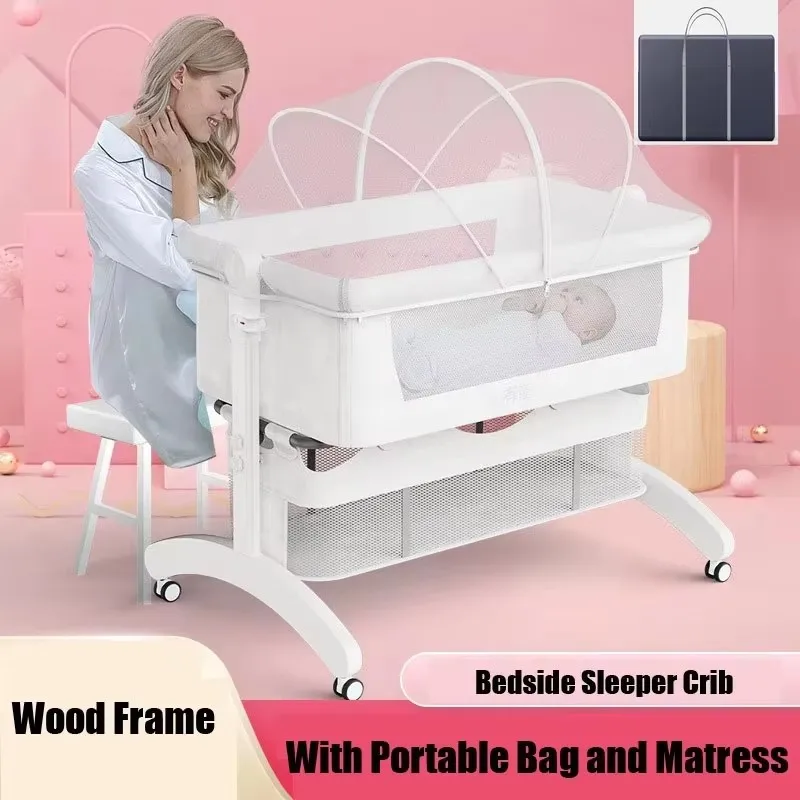 Beech Wood Baby Crib: Movable, Foldable & Portable – Doubles as Newborn Bassinet, Soothing Rocking Bed & Attaches to Adult Bed