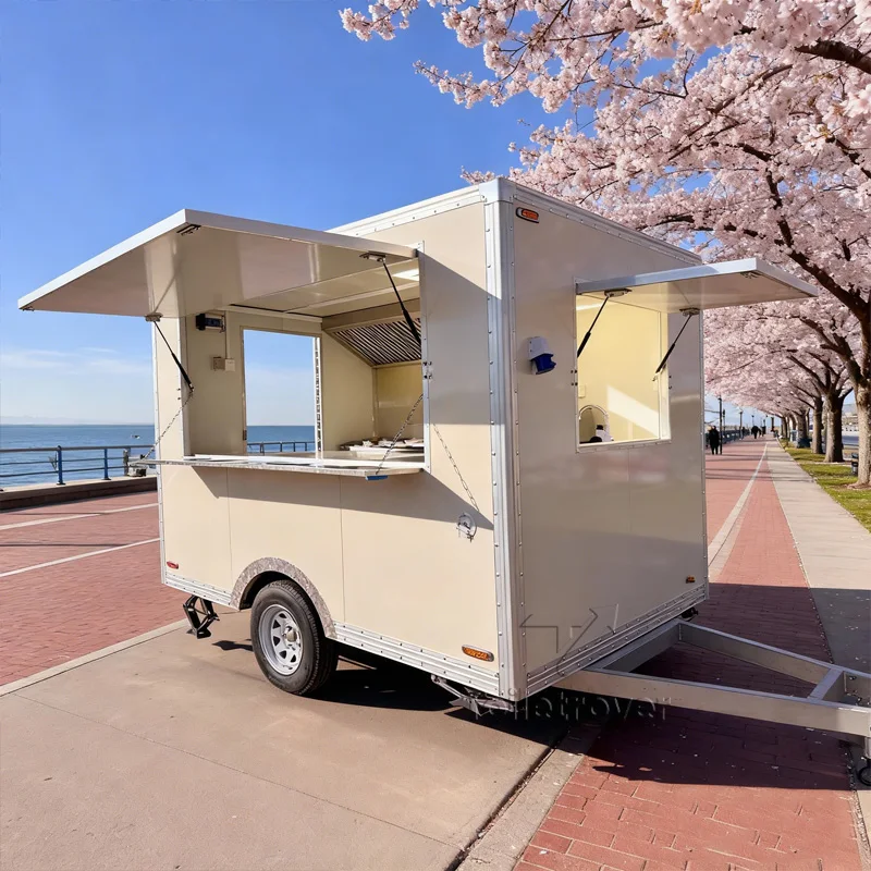 

Street Mobile Food Truck Trailer Waffle Ice Cream Crepe Dessert Pancake Donut Food Trailer 10 Feet Food Truck with Full Kitchen