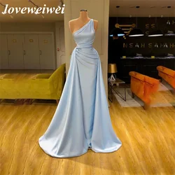 Sexy One Shoulder Evening Dresses Light Blue Satin Evening Gown Soft Pleated Long Prom Dress Custom Size платье на выпускной