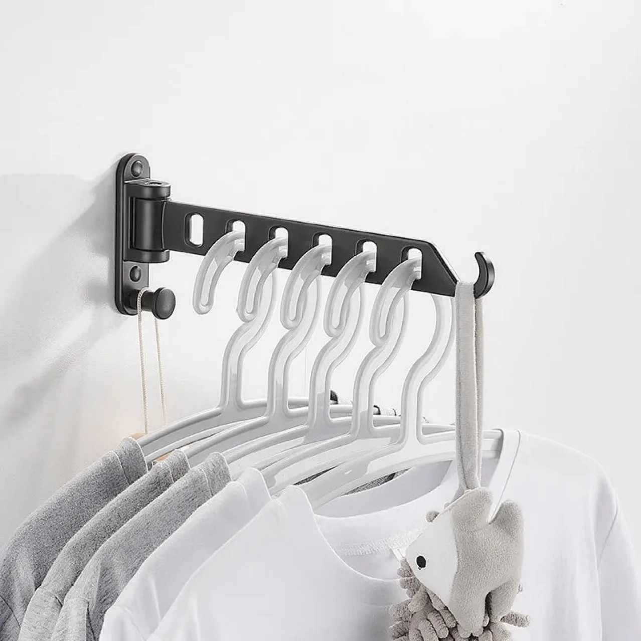 Invisible Metal Folding Telescopic Rod Wall Hangers, Multi Function Hook, Drilling, Gluing, Indoor, Bathroom, Balcony