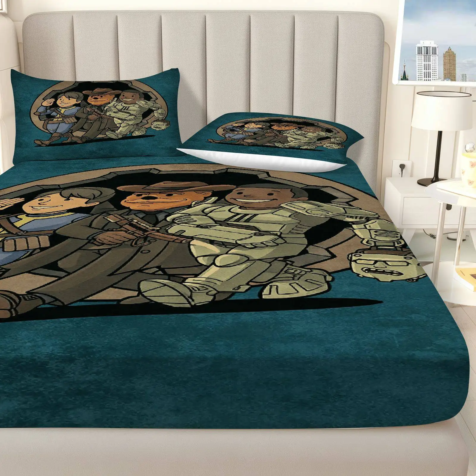 3-Piece Mattress Protector Set, 2D Flat Printed Fitted Sheet, Adventure Sci-Fi Fitted Sheet Set, Game Character Bedding, Home Bedroom Decoration, Holiday Fitted Sheet and Pillowcase, Mattress Protector, Stain-Resistant, Mattress Cover, Suitable for All Seasons, Machine Washable, Easy to Care For, Universal for Home Bedrooms, Essential for Dorms and Rentals, Master Bedroom and Guest Room Decoration, Dust-Proof and Stain-Resistant, High Elasticity, Fits Various Sizes