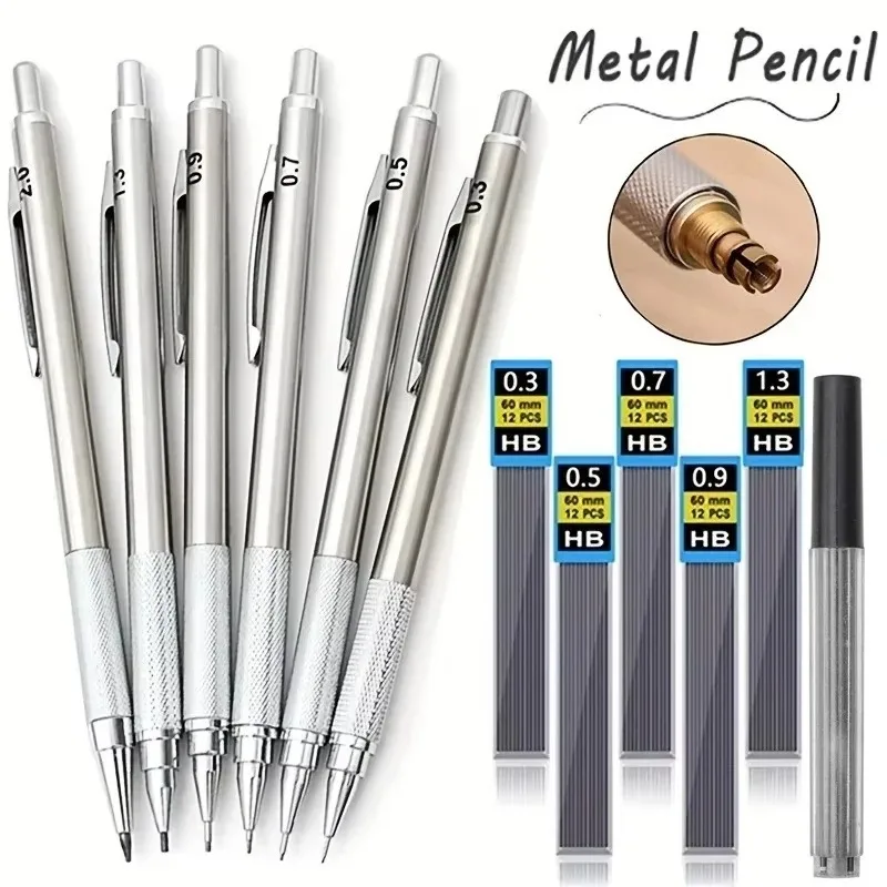 Full Metal Mechanical Pencil Set 0.3/0.5/0.7/ 0.9/1.3/ 2.0/3.0 MM HB Automatic Pencil For Art Drawing Writing Sketchin Pencil