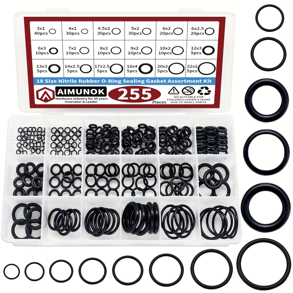 255 Piece Rubber O-Ring Kit, 18 Size Metric Nitrile Rubber Gasket Sealing Classification Kit, Used for Pipeline Faucets, Automot