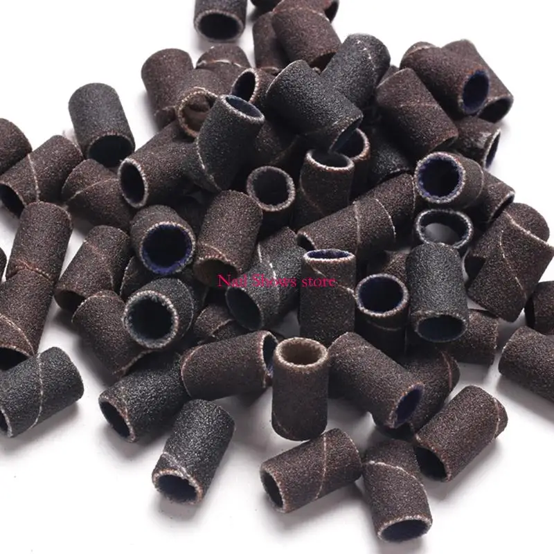 

E0BC 100Pieces Professional Sanding Bands Manicure 80/120/180/240Grit File Sand Piece Set For Nail Drill Bits Manicure