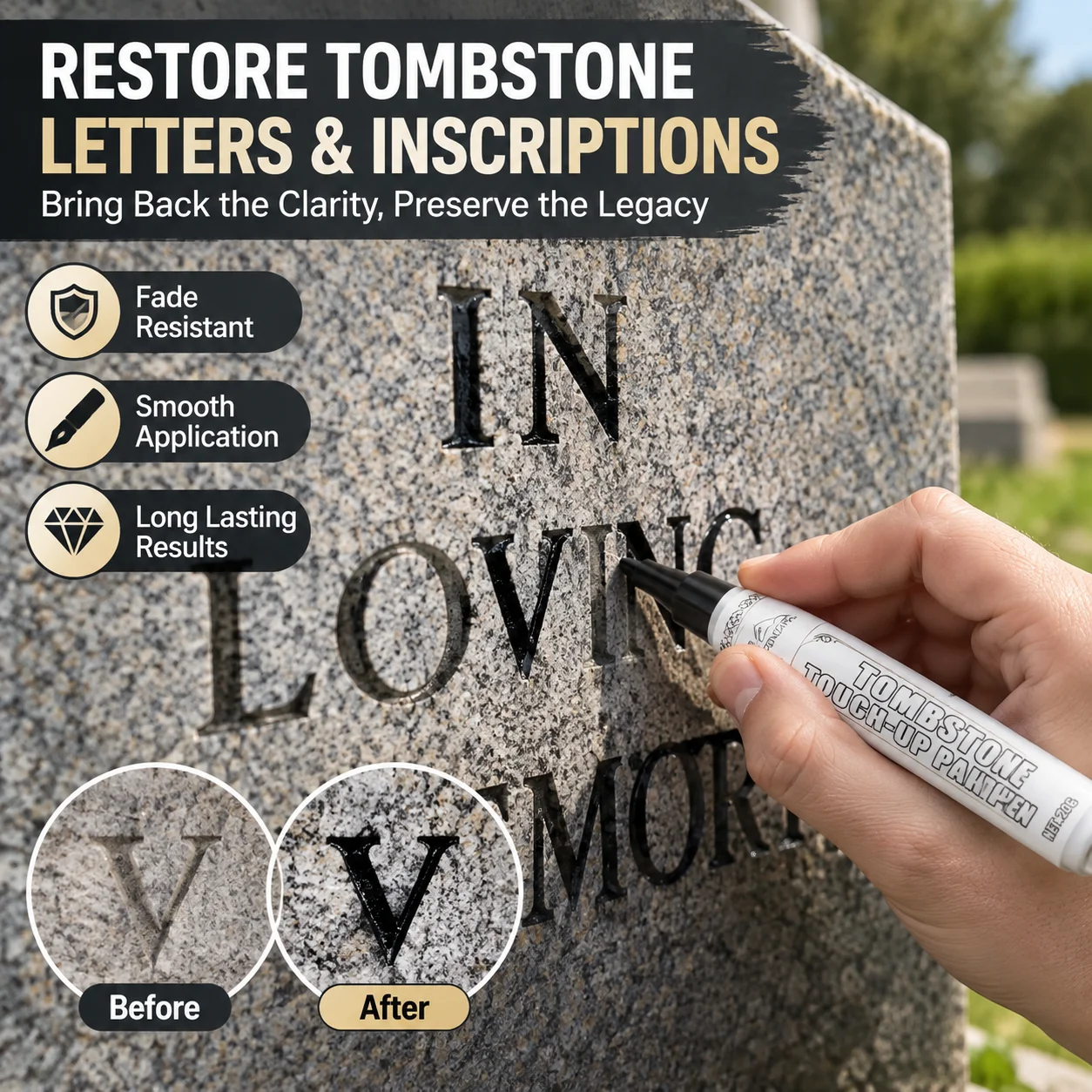 Tombstone Touch-up Paint Pen Refill Stone Letter Color Anti-Fade Restore Faded Monument Inscriptions