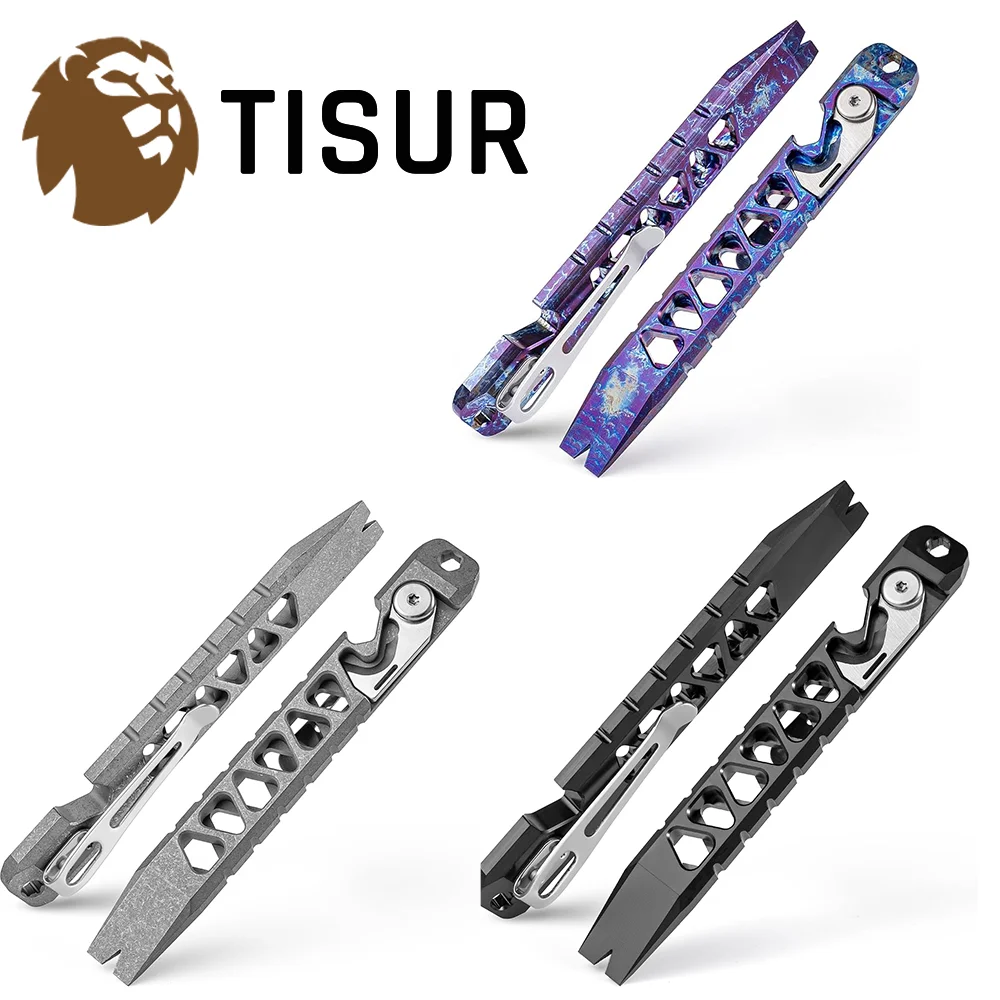 TISUR Titanium EDC Pry Bar, Keychain Pry Bar Multitool With Bottle Opener, Pocket Small Crowbar for Men Outdoor