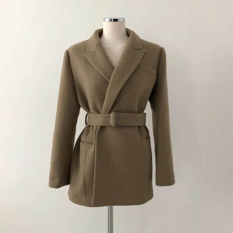 Elegant OL Office Lady woolen coat autumn outwear Women's Clothing Jacket 2025 new spring women's jacket with belt