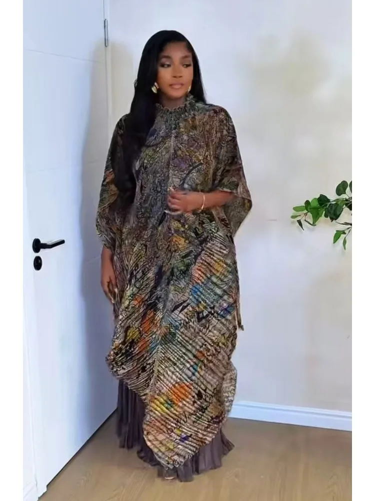 Miyake Plissee Druck Anzug Modische Fledermaus-ärmeln Top + Weite bein Gerade Hosen Zwei-stück Set Sommer neue