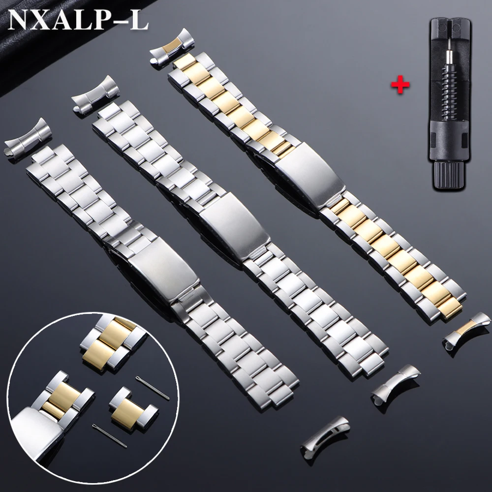 Curved End Watch Band for Oyster Strap for Rolex DATEJUST Water Ghost Luxury 316L Stainless Steel Bracelet 13/17/18/19/20/21mm