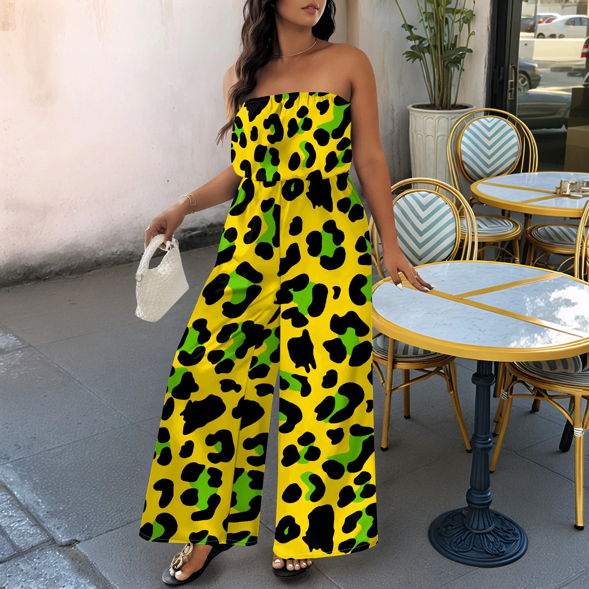 

Новинка лета 20%, женский комбинезон с леопардовым принтом, без бретелек, с высокой талией, широкий комбинезон, пляжный отдых, наряд XS-3XL