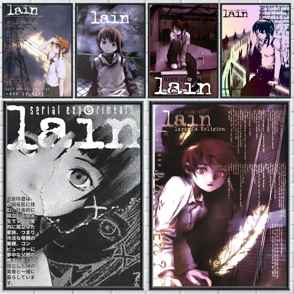 Serial E-Experiments Lain Anime Poster Stickers Mural Painting Self-Adhesive Decor for Bedroom Living Room Home Wall Decals Gift