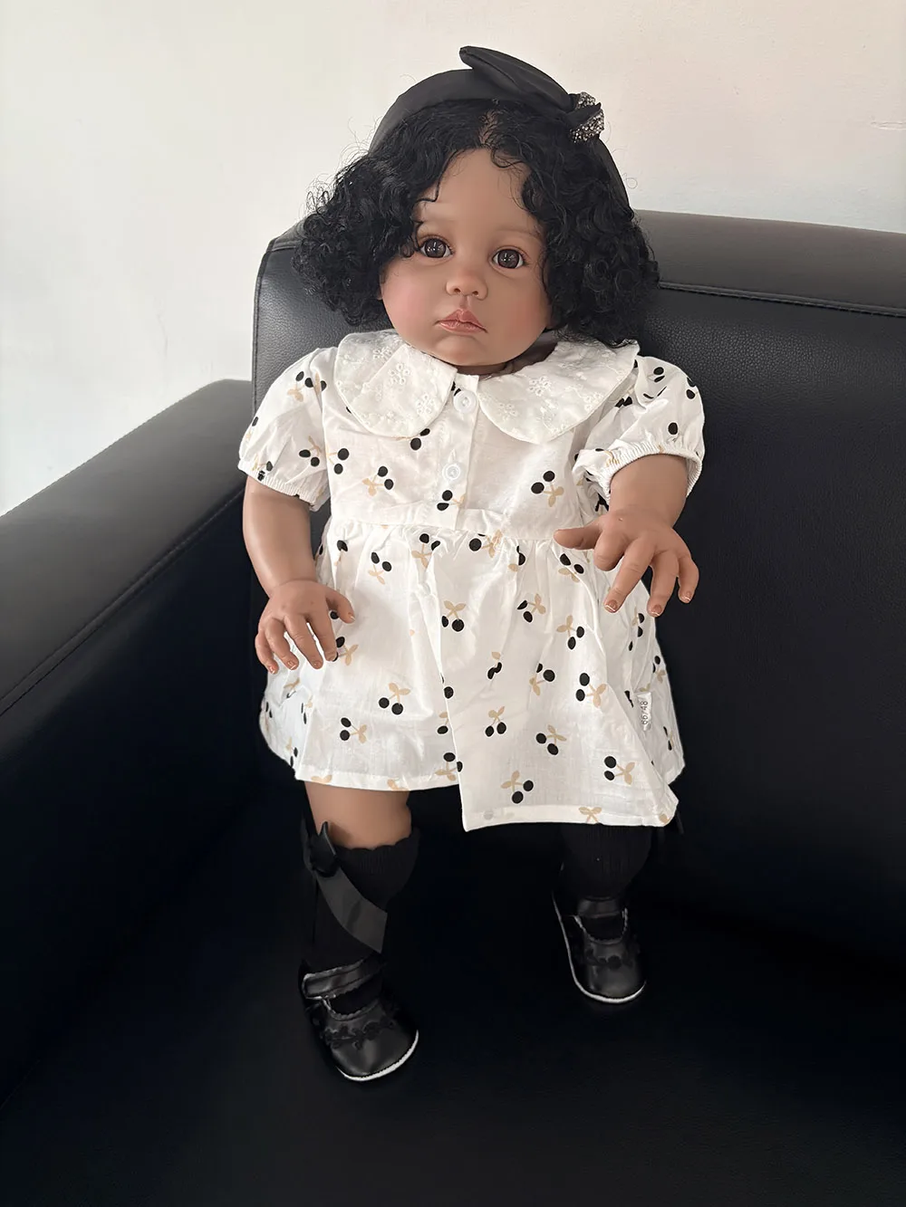 NPK Hand Pained  Dark Skin  Asian Julieata 60CM Reborn Baby Girl Realistic Lifelike Baby Dolls with Implanting Curly Hair