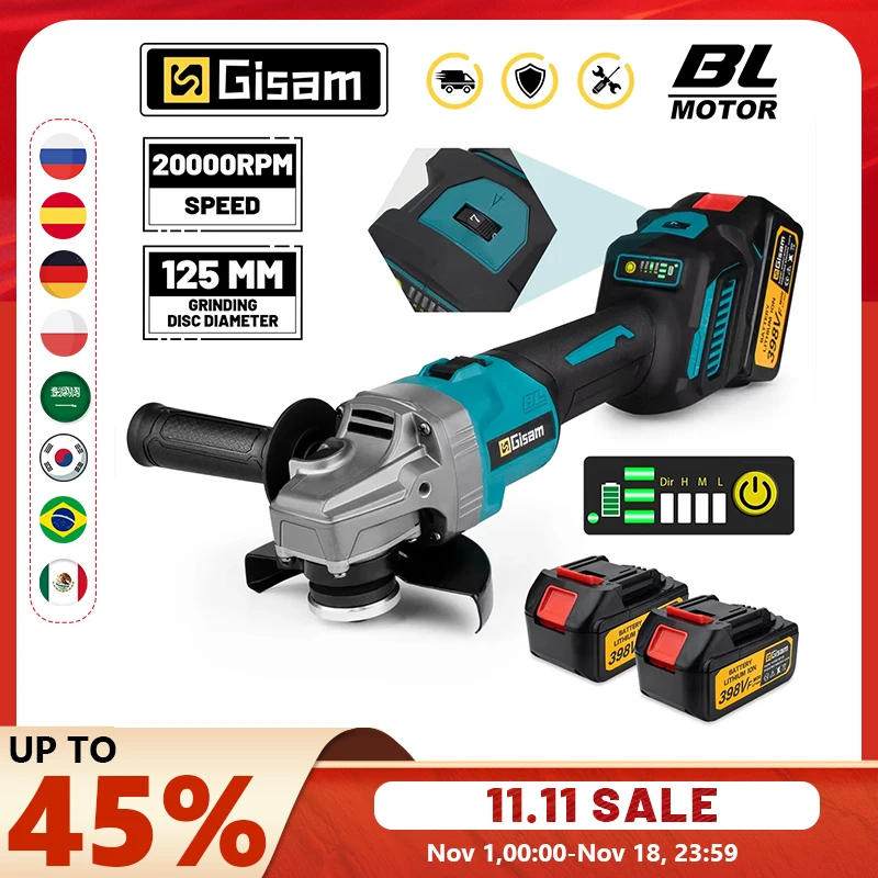 125mm 7 기어 브러시리스 앵글 그라인더 연마 커팅 머신 Makita 18V 배터리 핀용 전기 앵글 그라인더 전동 공구
