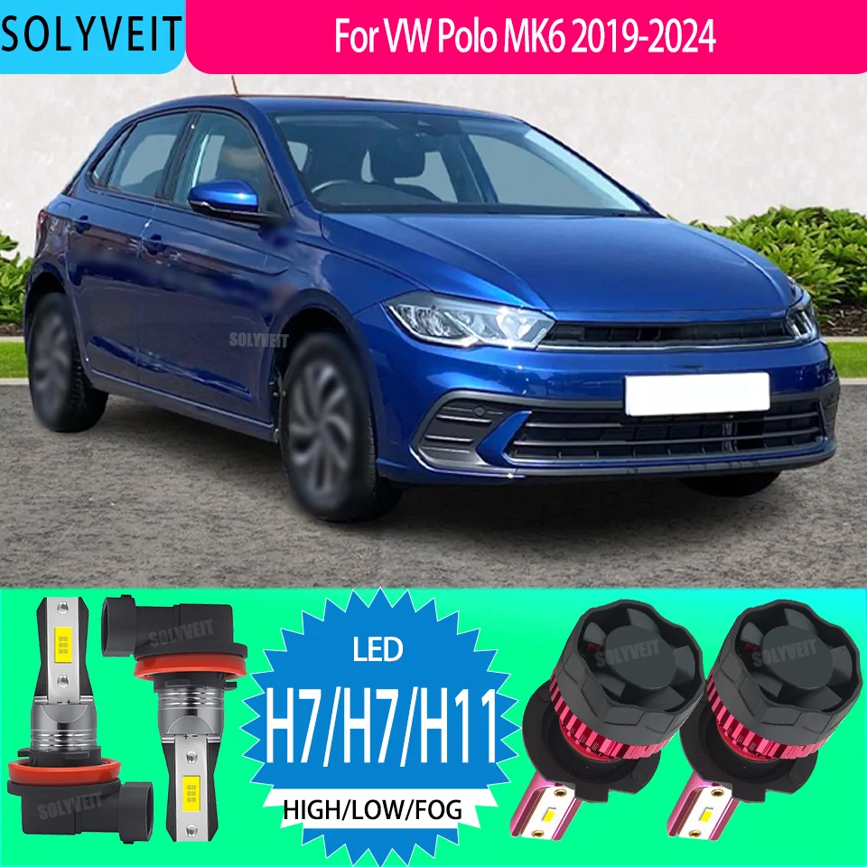 

LED Headlight High Low Beam Foglamp Kit High Power Automotive Replacement Bulbs For VW Polo MK6 2019 2020 2021 2022 2023 2024