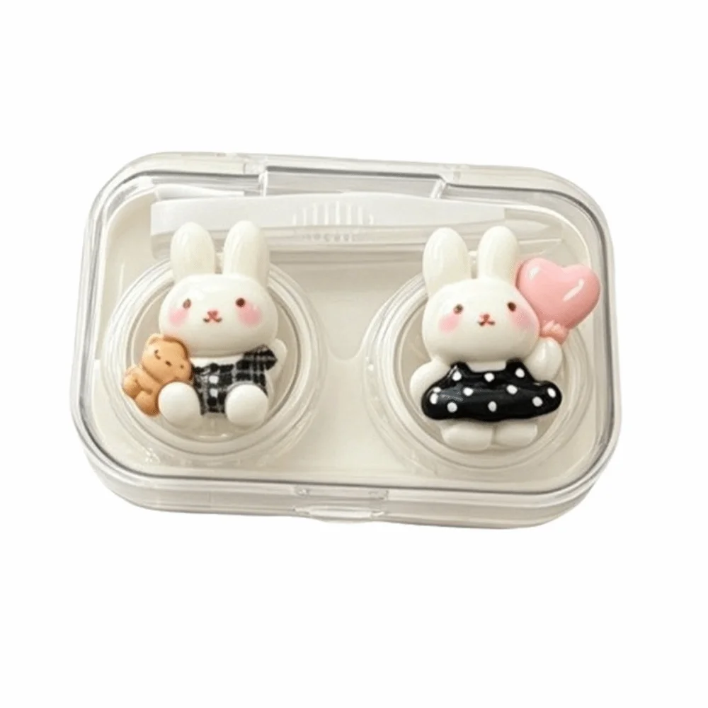 Cartoon Bunny Contact Lens Case Double Compartment Wearing Tool Included Contact Lens Box Portable Companion Box Daily Travel