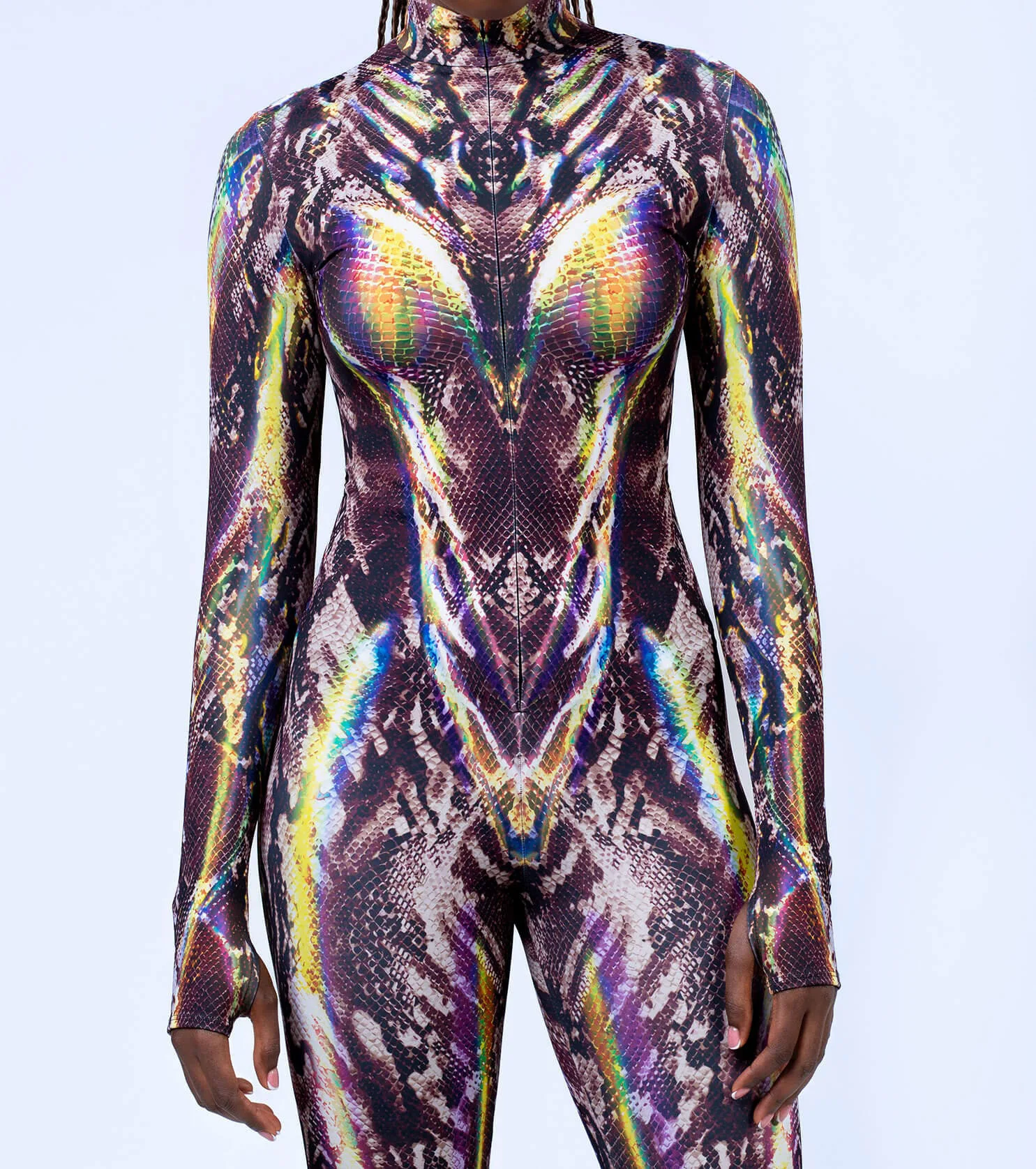 Bunt bedruckter Damen-Jumpsuit für Urlaub und Party, Punk-Zentai, Rave-Outfit, Yoga-Catsuit, Fahrrad- und Halloween-Anzug – Detail 20