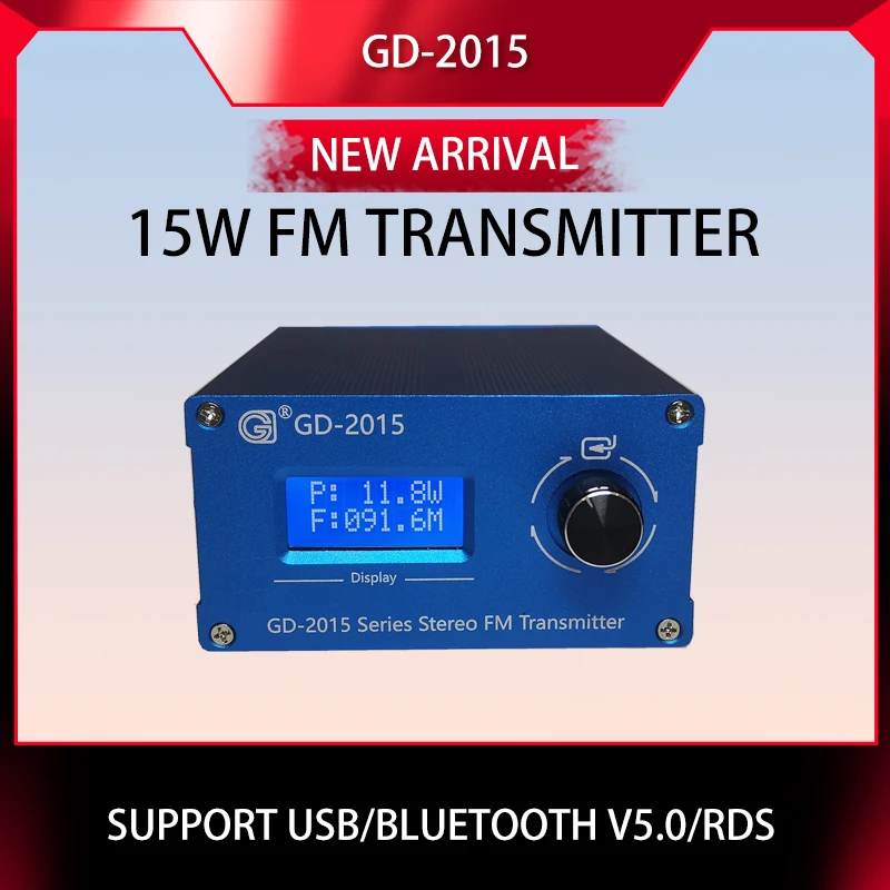 GD-2015 15 watts transmissor fm 15 watts estação de rádio transmissor de transmissão chip qn 76-108mhz