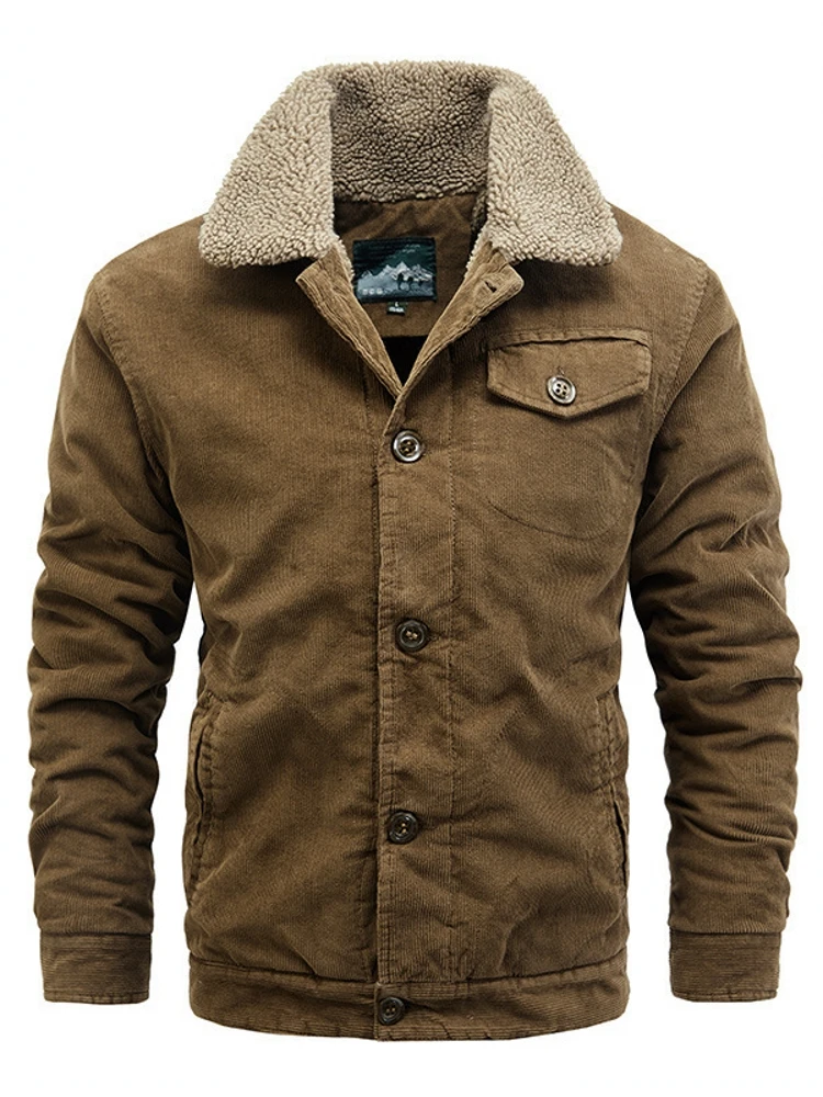 

Мужская повседневная куртка на флисовой подкладке, корейский стиль, смесь хлопка и льна, теплая однотонная, с вельветовым воротником, осенне-зимнее пальто