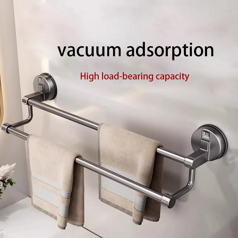 

Bathroom Suction Cup Towel Rack Punch-free Washroom Towel Slipper Storage Rack Toilet Double Rods Wall Hanging