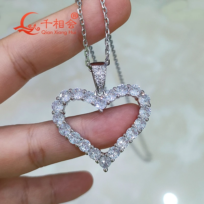 30*33mm 4mm stone Hollow heart D VVS white moissanite pendant  925 Sterling Silver  Jewelry  Engagement datting gift