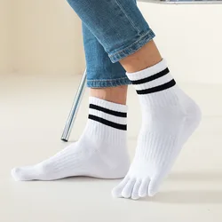 5 Pairs Thick Sport Toe Socks Man Cotton Striped Black White Thick Soft Elastic Sweat-Absorbing Keep Warm 5 Finger Socks Short