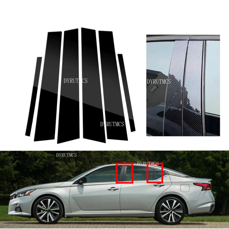 6Pcs Fit For Nissan Altima 2019 2020 2021 Gloss Black Window Trim Pillar Post Door Cover B C Column Sticker Silver Carbon
