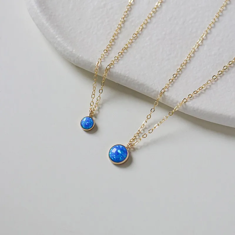 INZATT Real 925 Sterling Silver Round Blue Opal Choker Necklace For Fashion Women Classic Fine Jewelry Minimalist Bijoux