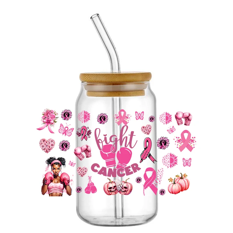 female power design UV DTF for 16 OZ Glass, Caring for Women Pattern Rub On Transfer Stickers, Gifts for Kids, Friends