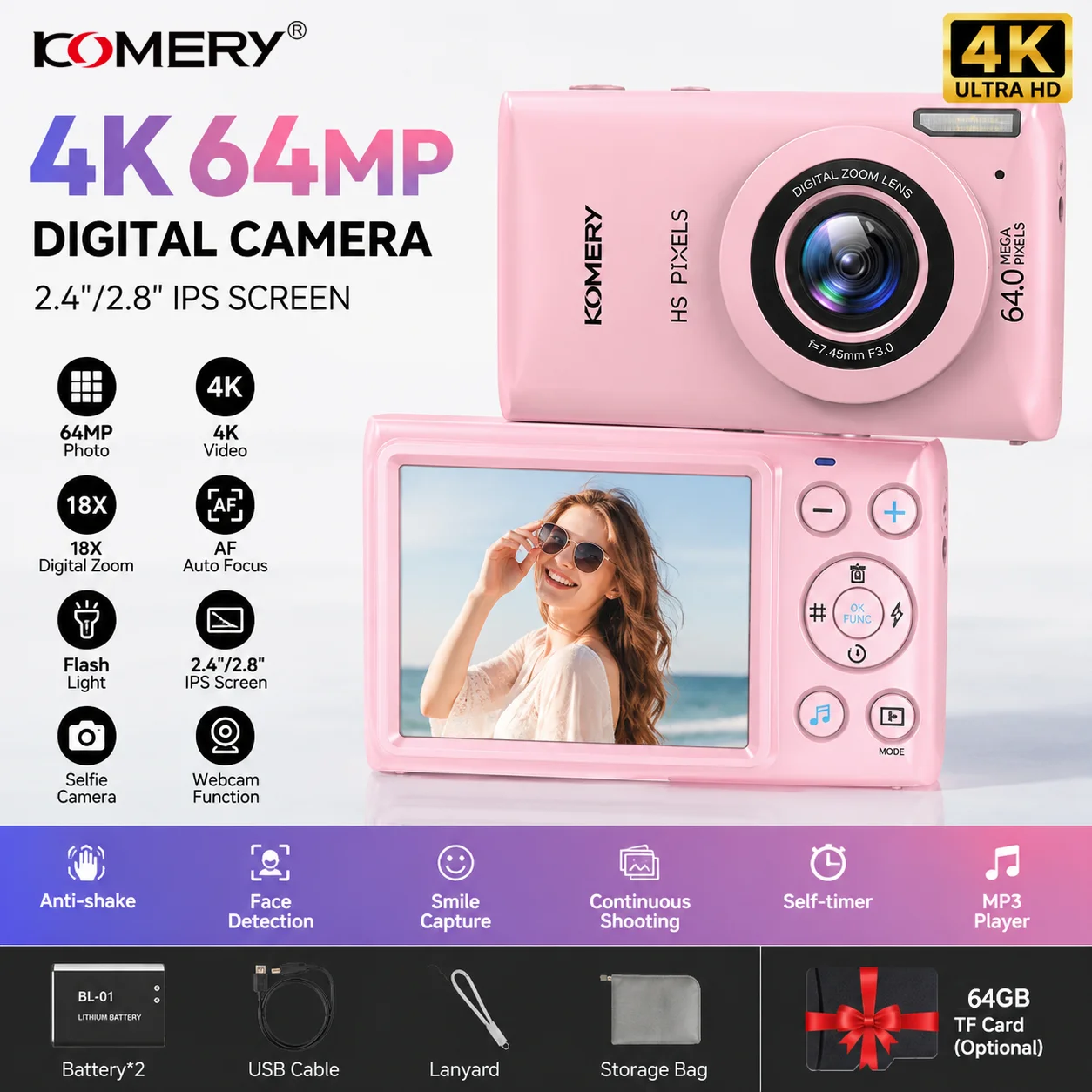 KOMERY KOMERY 4K Digital Camera 64MP Autofocus Vlogging Camera 18X Digital Zoom Compact Camera with Flash Webcam for Travel YouTube - Aliexpress Deal