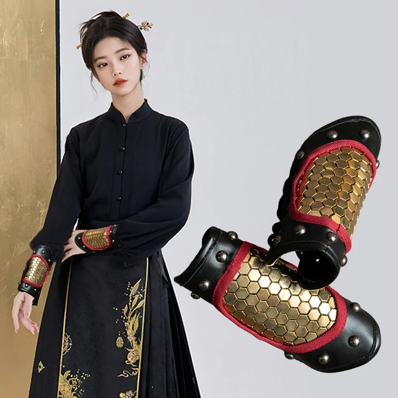 Ancient Hanfu Wrist Guards PU Leather Dragon Scales Armor Chinese Swordsman Ming Dynasty Archery Guard Cosplay Costume Bracer view 6