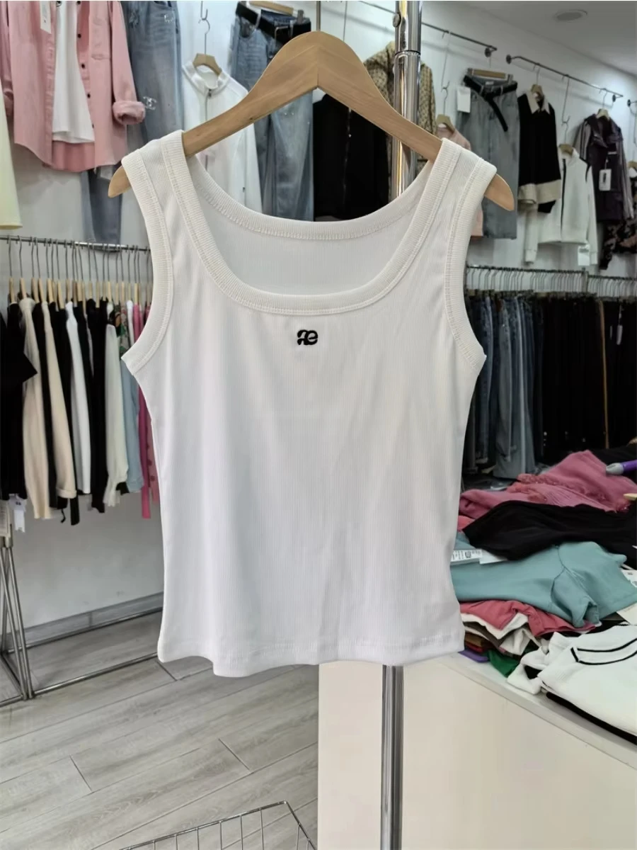 

New Threaded Cotton Versatile Simple Small Print Small Letter Sleeveless Vest Summer Women's Daily Fashion Spice Girl Style