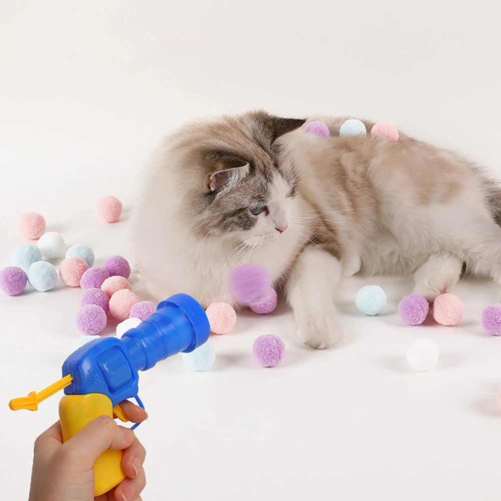 10-100pcs Cat Plush Ball Shooting Gun Funny Cat Toys Interactive Launch Training Toy For Pet Kitten Creative Mini Shooting Games 2