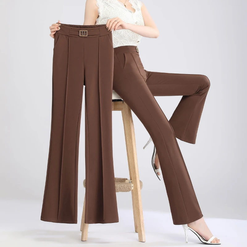 

Suit Pants Women Buttons Wide Leg Trousers Female Vintage Streetwear High Fashion Office Ladies Work Straight Bottoms Pants G389