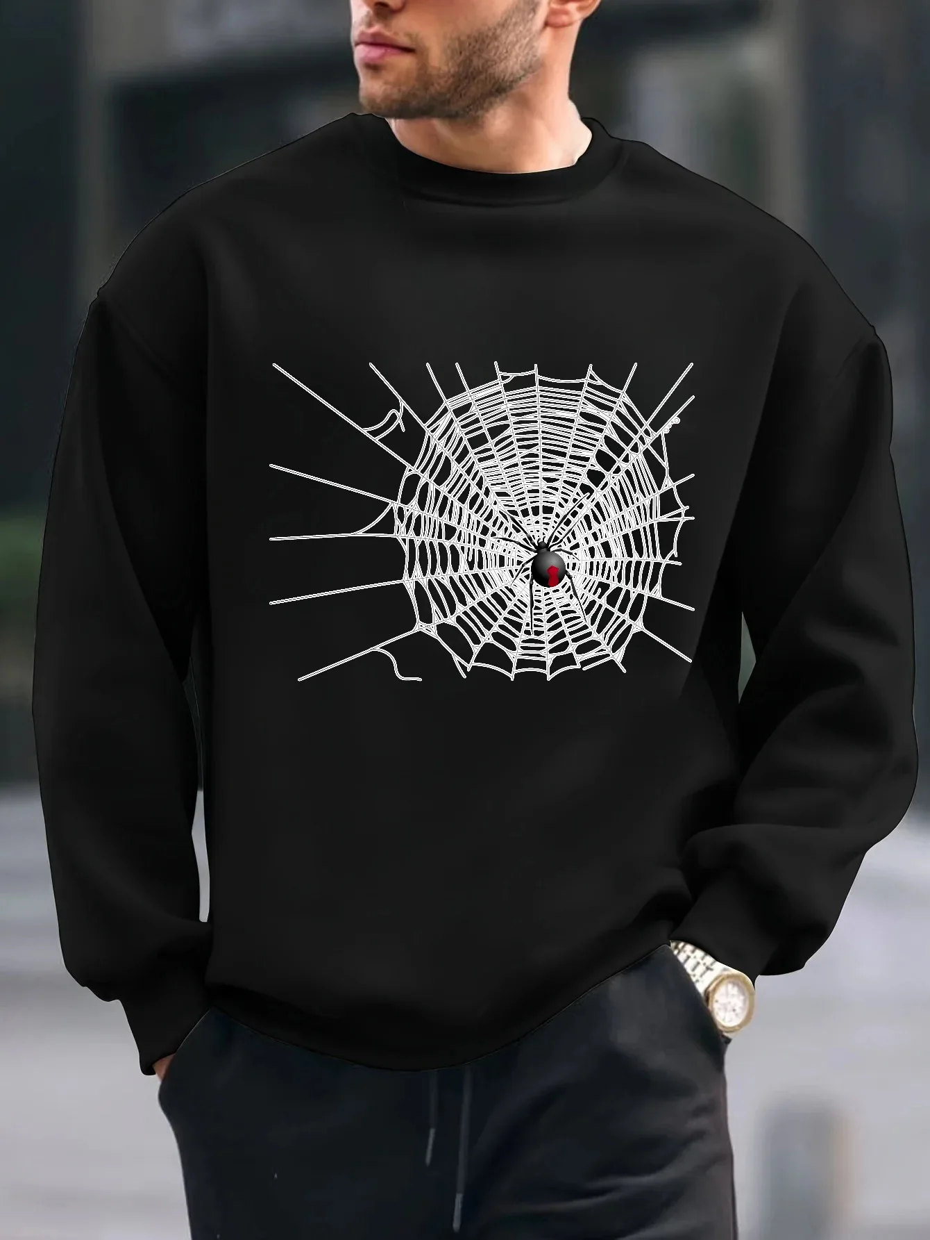 

2025 тканый паук из стальной ткани с принтом граффити, повседневная мужская толстовка с длинными рукавами, весенне-осенний комплект с капюшоном