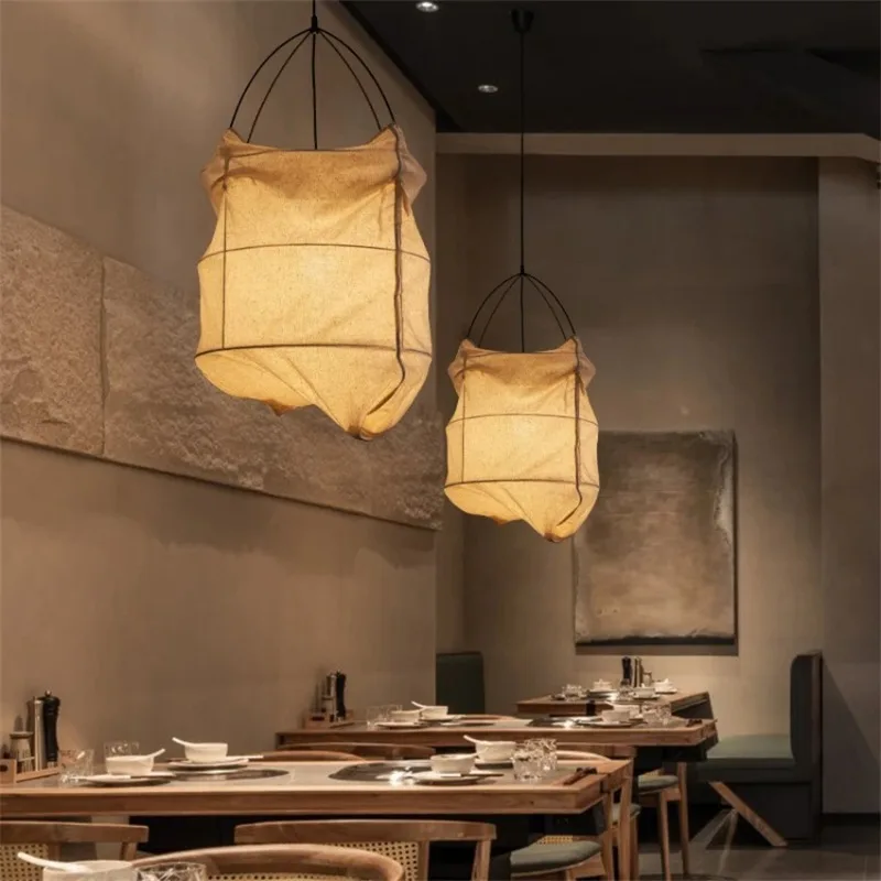 Wabi Sabi Japanese Chinese Zen Linen Lantern Pendant Light for Bedroom Study Dining Room Industrial Line Hanging Lamp 2026