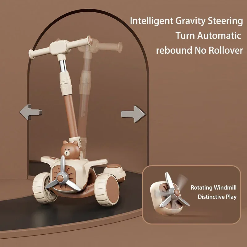 Multi-funcional Baby Walker Scooter infantil, 3 em 1, música, luz, dobrado, pode sentar-se empurrado, pedal slide, crianças