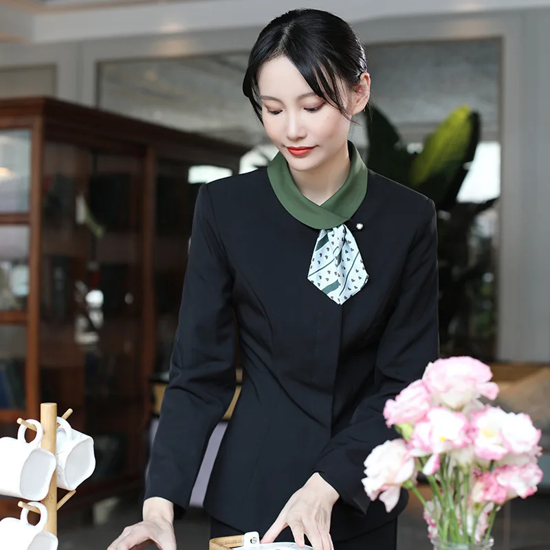 Hotel catering pote quente bife leite loja de chá restaurante ocidental café garçom moda trabalho uniforme manga longa feminino outono inverno