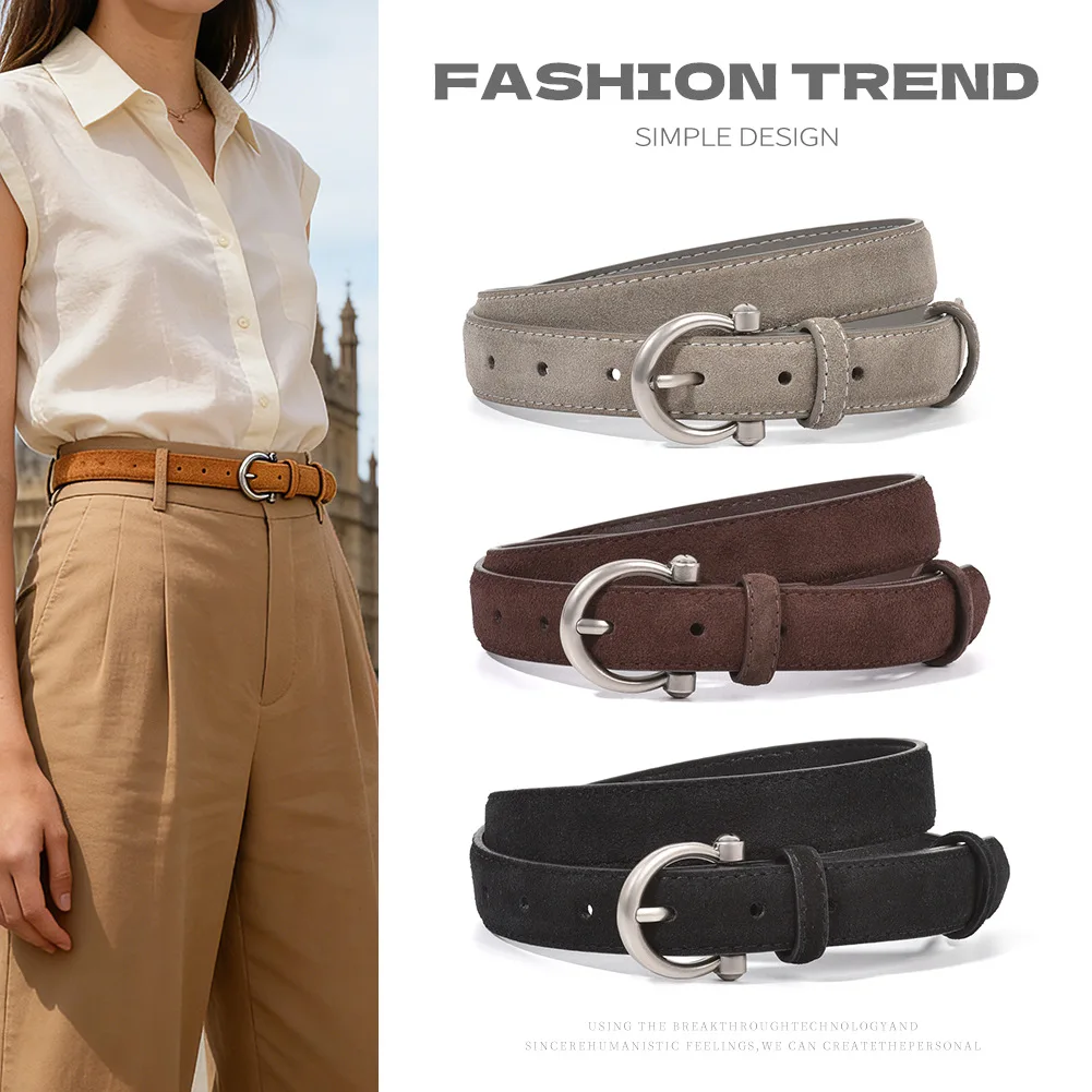 Minimally designed suede leather belt for women, light luxury suede belt paired with jeans and skirt, waist cinching