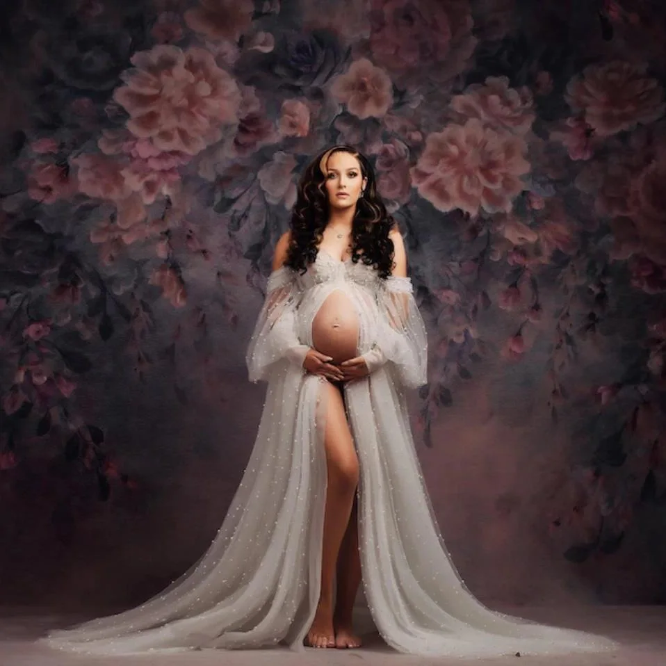 2024 Maternity Photography Props Dress Transparent Tulle Pearl Pregnancy Dress Sexy Clothes For Pregnant Women