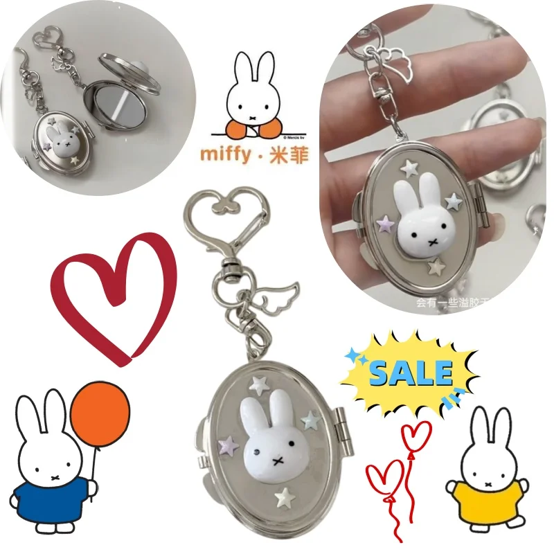 Niedlicher Miffy Anime Cartoon Anhänger Metall Klappspiegel Kreativer Asiatischer Stil Anhänger für Handy und Rucksack